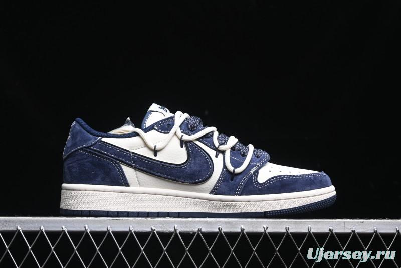 Nike Travis Scott x Fragment Design x Air Jordan 1 Low OG SP AJ1 Bape Collaboration - Klein Blue Lace-Up Low-Top Casual Sneakers - XS3186-201