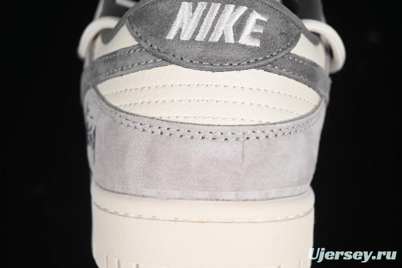 Nike SB Dunk Low Stussy Collaboration - Strap Grey Embroidered Swoosh Anniversary Custom Low-Top Casual Skate Shoes - SJ2068-307