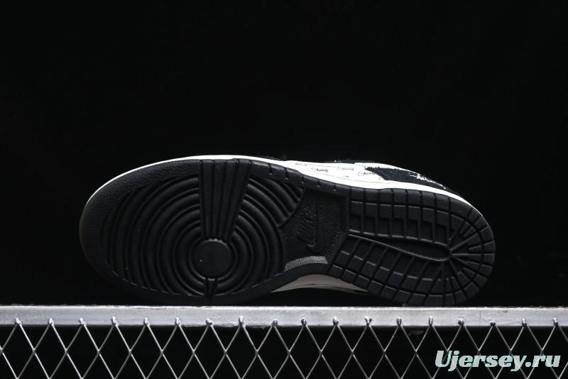 Nike SB Dunk Low Stussy Collaboration - Black White Mini Swoosh Anniversary Custom Low-Top Casual Skate Shoes - XY1688-017