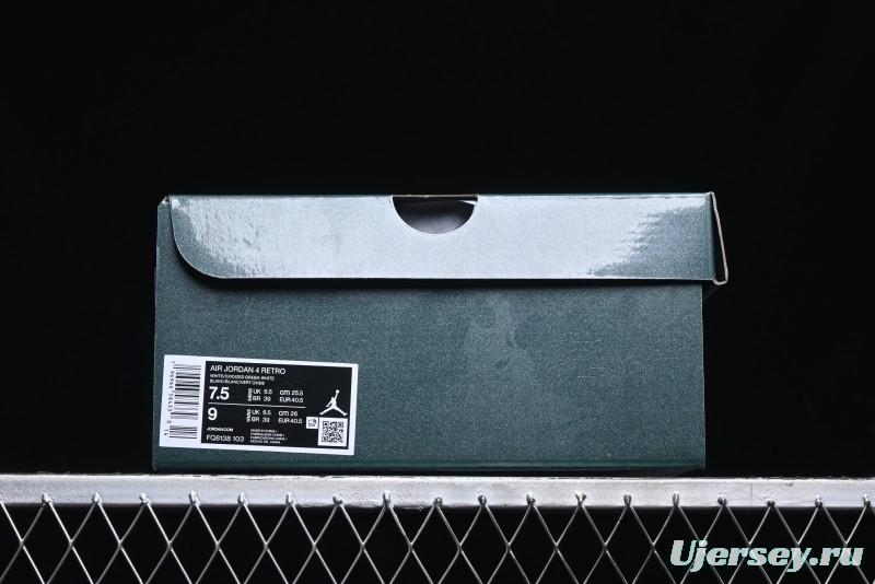 Nike Air Jordan 4 Retro Sneakers in White, Oxidized Green and Neutral Grey - AQ8138-103