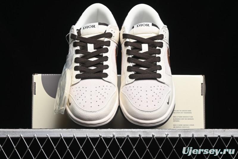 Nike SB Dunk Low Dior Collection - Beige Brown Swoosh Anniversary Custom Low-Top Casual Skate Shoes - XD6188-046