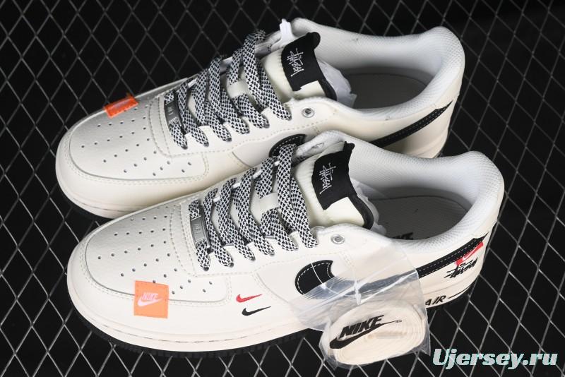 Nike Air Force 1 '07 Low Stussy Collaboration - Black Woven Label Low-Top Casual Sneakers - SJ6698-011