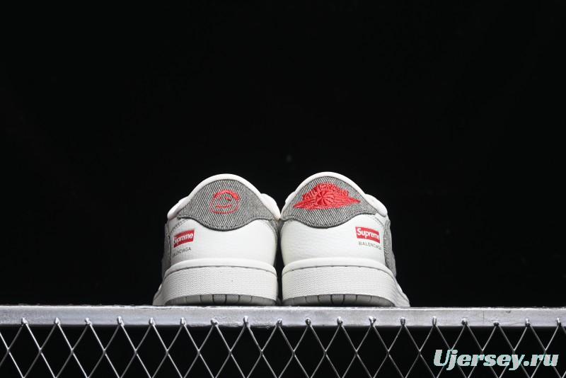 Nike Travis Scott x Fragment Design x Air Jordan 1 Low OG SP AJ1 Supreme Collaboration - Light Beige White Low Top Casual Sneakers - JH6088-609