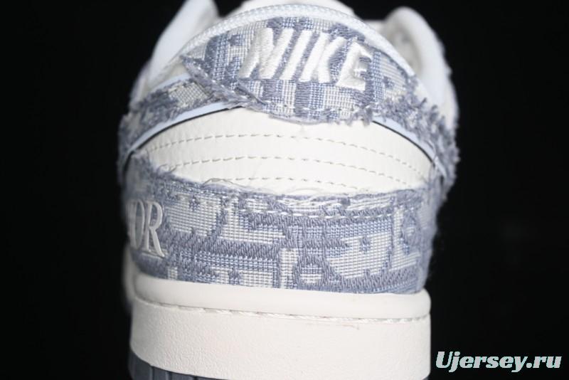 Nike SB Dunk Low Dior Collaboration - Woven Grey Check Anniversary High-End Custom Low-Top Casual Skate Shoes - YX5066-247