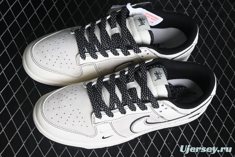 Nike SB Dunk Low Stussy Collaboration - Beige Black Line High-End Custom Low-Top Casual Skate Shoes - BB7518-008