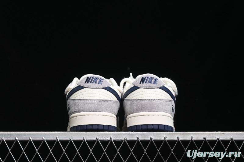 Nike SB Dunk Low Stussy Collaboration - Navy Blue Embroidery Swoosh Anniversary Custom Low-Top Casual Sneakers - SJ2068-296