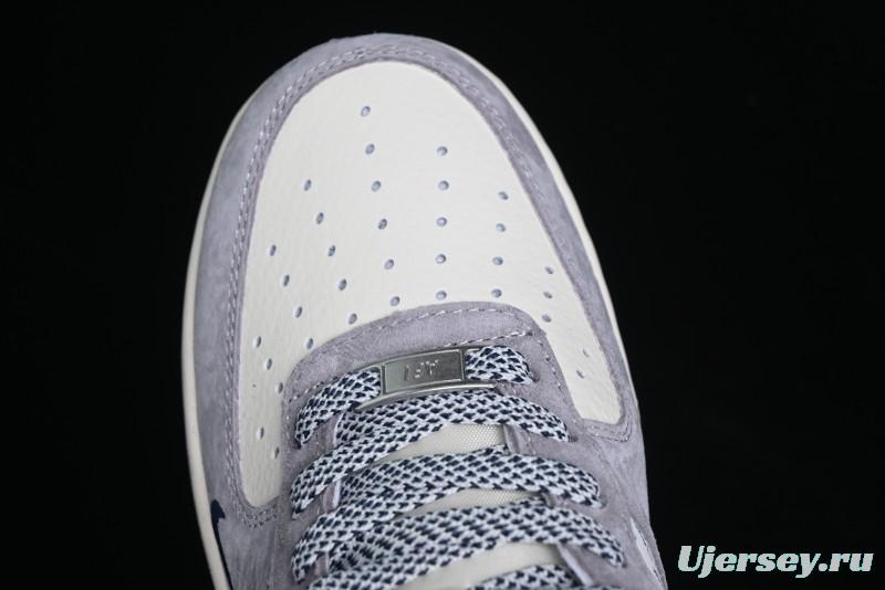 Nike Air Force 1 '07 Low Stussy Collaboration - Grey White with Blue Outsole Low-Top Casual Sneakers - SJ6698-006