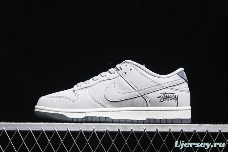 Nike SB Dunk Low Stussy Collaboration - Patchwork Grey Swoosh Anniversary Custom Low-Top Casual Skate Shoes - SF1029-403