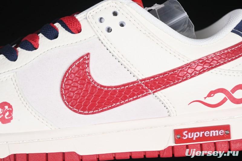 Nike SB Dunk Low Supreme Collaboration Year of the Snake Limited Edition Red Snake Print Anniversary Custom Low-Top Casual Sneakers - XS1086-015