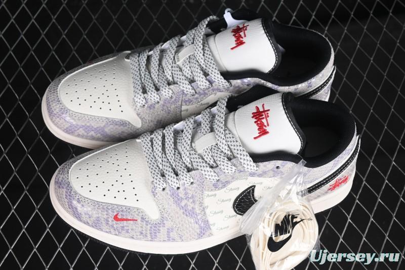 Nike Air Jordan 1 Low AJ1 Stussy Snake Year Limited Edition Purple Snake Grain High-End Custom Retro Basketball Shoes - FC1688-201