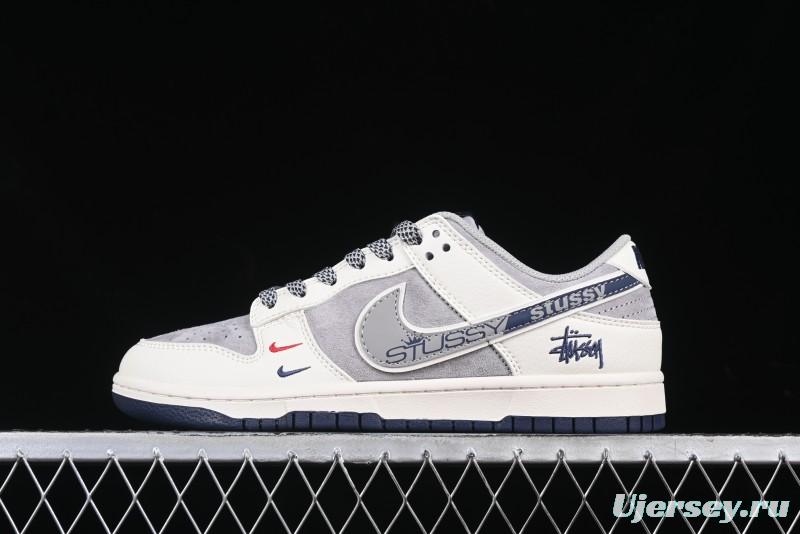 Nike SB Dunk Low Stussy Collaboration Beige Grey Print Grey Swoosh Anniversary Custom Low-Top Casual Skate Shoes - DM6868-009