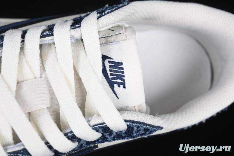 Nike Travis Scott x Fragment Design x Air Jordan 1 Low OG SP AJ1 MLB Collaboration White Blue Denim Low-top Casual Sneakers - DM7866-051