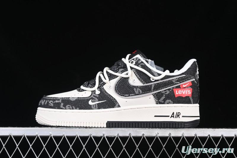 Nike Air Force 1 '07 Low Levi's Collaboration Black Denim Drawstring Casual Sneakers - SJ1198-800