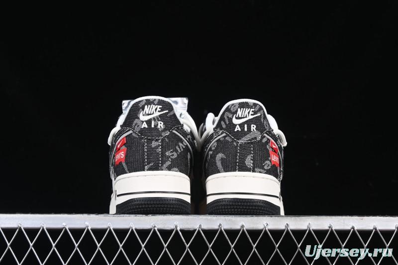 Nike Air Force 1 '07 Low Levi's Collaboration Black Denim Drawstring Casual Sneakers - SJ1198-800