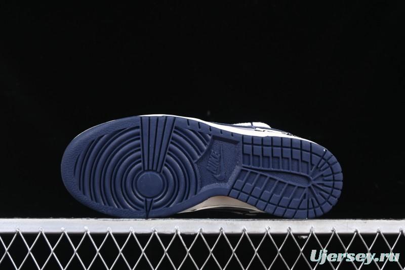 Nike SB Dunk Low Stussy Collaboration Anniversary Custom Low-Top Casual Sneakers with Strap in Beige Grey and Navy - YX5066-236