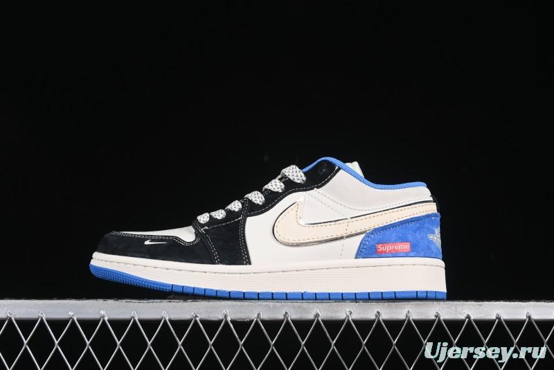 Nike Air Jordan 1 Low Supreme Retro Black Blue Custom Basketball Shoes - XX3318-501