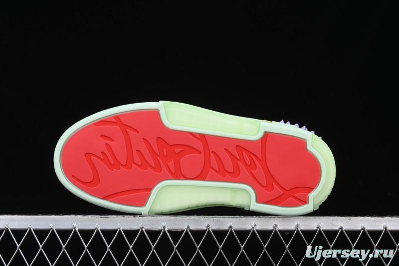 Christian Louboutin Funnyto Flat French Luxury Brand Green Color Block Low Top Sneakers - X.D4