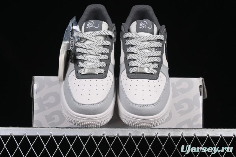 Nike Air Force 1 '07 Low The North Face Collaboration Beige Grey Black Snake Leather Custom Casual Sneakers - DM6688-052