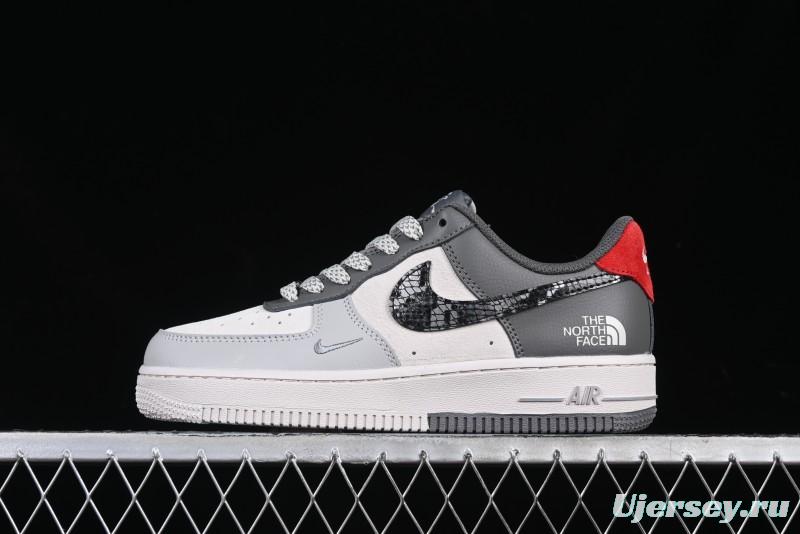 Nike Air Force 1 '07 Low The North Face Collaboration Beige Grey Black Snake Leather Custom Casual Sneakers - DM6688-052