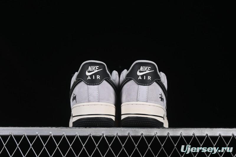 Nike Air Force 1 '07 Low Stussy Collaboration Silver Trim Black Swoosh Low-Top Casual Sneakers - XZ6188-912