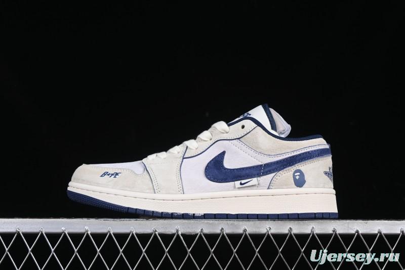 Nike Air Jordan 1 Low AJ1 Bape Collaboration Ice Blue High-End Custom Retro Basketball Shoes - DM9188-007