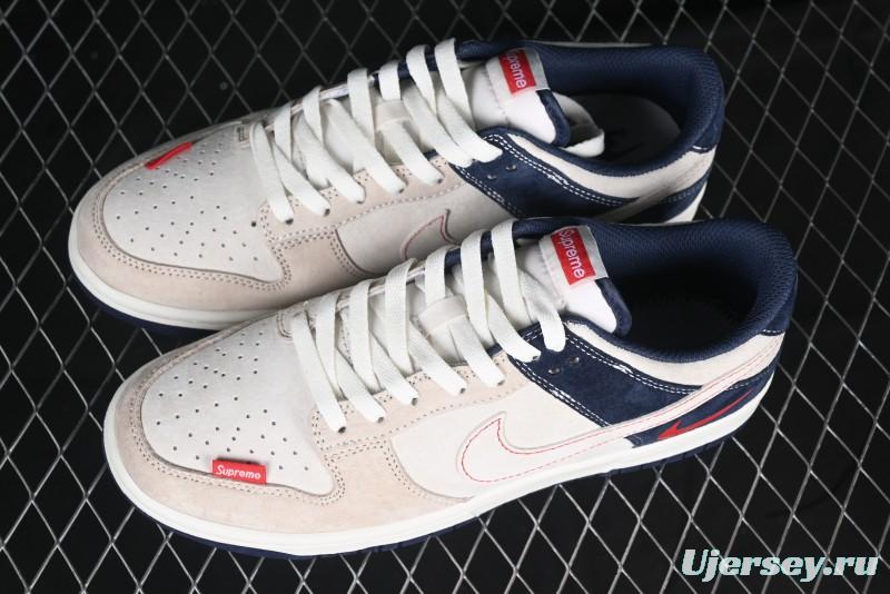 Nike SB Dunk Low Supreme Collaboration - Two-Tone White Swoosh Anniversary Customized Low-Top Casual Skate Shoes - DJ2024-045