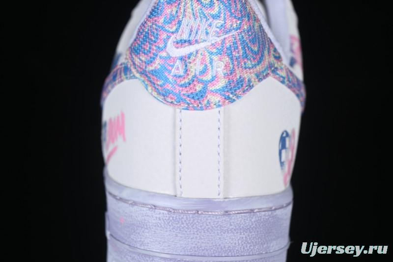 Nike Air Force 1 '07 Low Double Hearts Casual Sneakers with Hand-Drawn Anime Doodle and Pink Blue Hearts - CZ0377-002