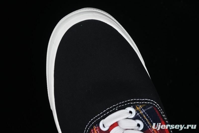 Vans Era Low-Top Skate Shoes with Black Canvas and Red Scottish Plaid Checkered Design - VN0A2RR1QWP