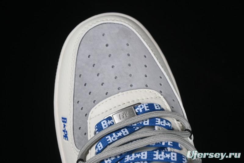 Nike Air Force 1 '07 Low Bape Collaboration Beige Blue Gum Pull Tab Casual Sneakers - SJ1198-112