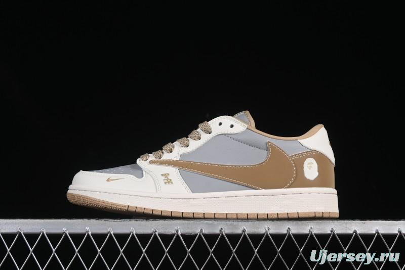 Nike Travis Scott x Fragment Design x Air Jordan 1 Low OG SP AJ1 Bape Collaboration Low-Top Casual Sneakers - BB6511-623