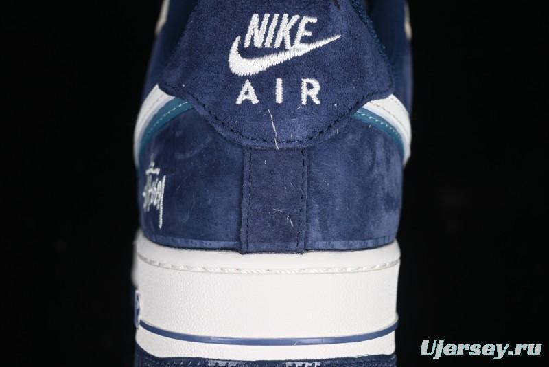 Nike Air Force 1 '07 Low Stussy Collaboration Light Blue White Transparent Swoosh Low-Top Casual Sneakers - DM6688-055
