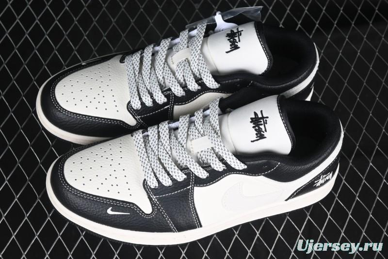 Nike Air Jordan 1 Low AJ1 Stussy White Black Leather Retro Basketball Shoes - XX3318-507
