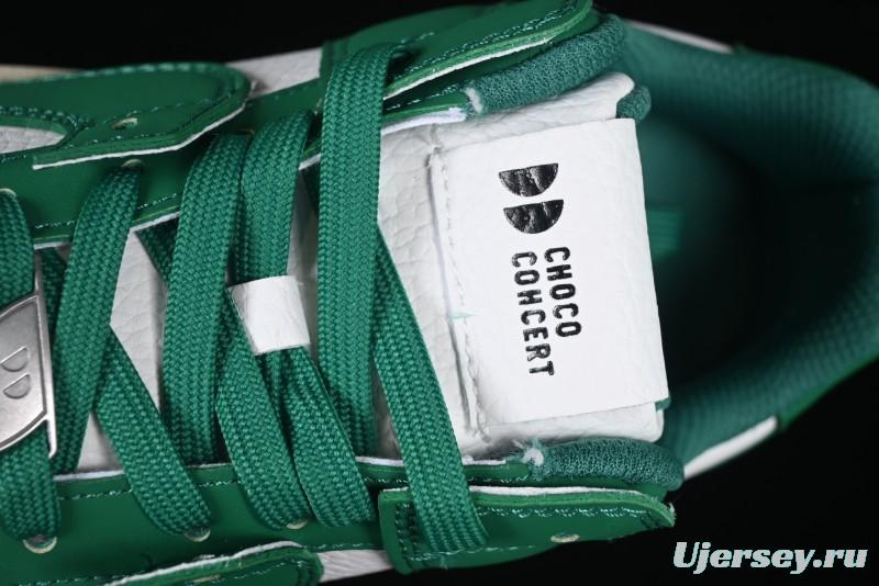 Choco Concert Leather Round Square Asymmetric Fashion Sneakers White Green - AJE5