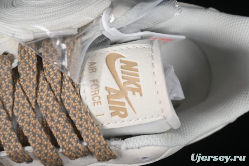 Nike Air Force 1 '07 Low QR Code Metallic Gold Star Sneakers Low-Top Casual Shoes - CU1836-965