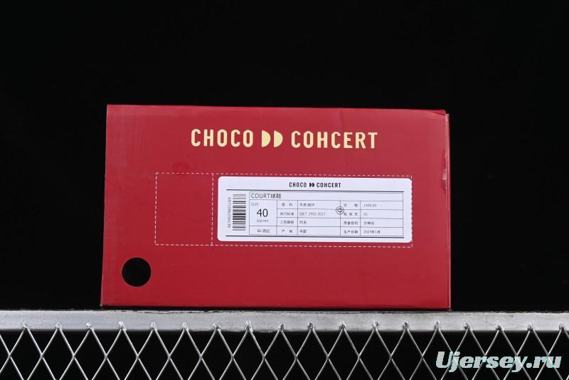 Choco Concert Leather Round Square Asymmetric Fashion Sneakers White Wine Red - AJE5