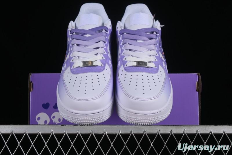 Nike Air Force 1 Low Witch Collaboration Custom Leather Sneakers with Gradient White-Purple and Skull Design - CW2288-111