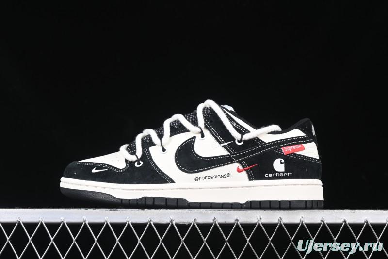 Nike SB Dunk Low Carhartt x Supreme Collaboration - Strap Black Hook Anniversary High-End Custom Low-Top Casual Skate Shoes - YX5066-237