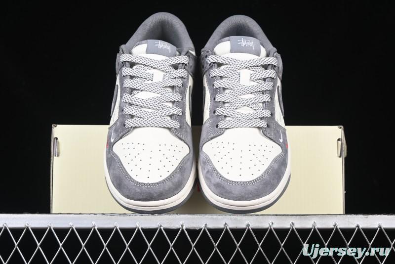 Nike SB Dunk Low Stussy Anniversary Edition Patchwork Grey Swoosh Customized Casual Skate Shoes - YX5066-221
