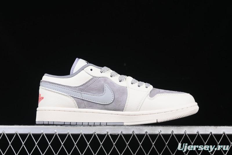Nike Air Jordan 1 Low Stussy Collaboration - Retro Basketball Shoes in Light Grey - SJ9950-044