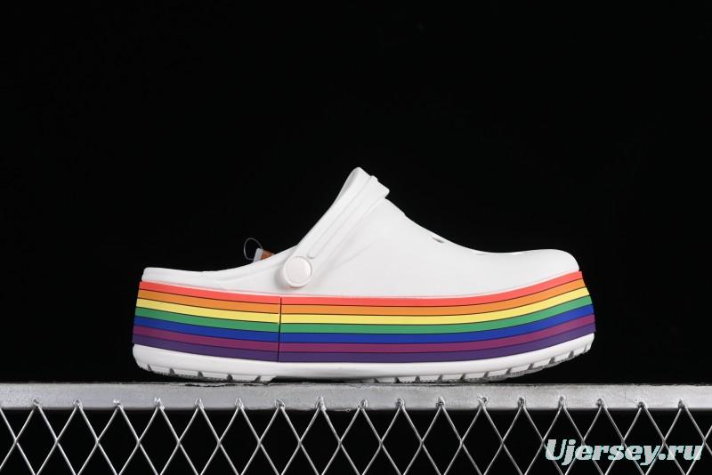 Crocs Crocband Platform Rainbow Comfortable Thick-Soled Clogs - B.D4