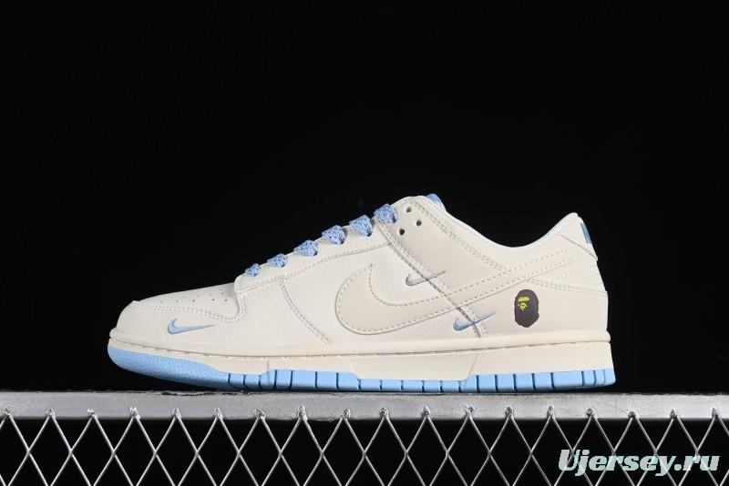 Nike SB Dunk Low BAPE Collaboration - Off-White Mini Blue Swoosh Anniversary High-End Custom Low-Top Casual Sneakers - XD6188-027