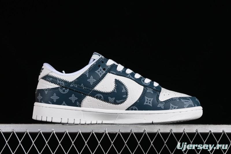 Nike SB Dunk Low LV Collaboration - Dark Blue Print Anniversary High-End Custom Low-Top Casual Sneakers - DQ1098-363