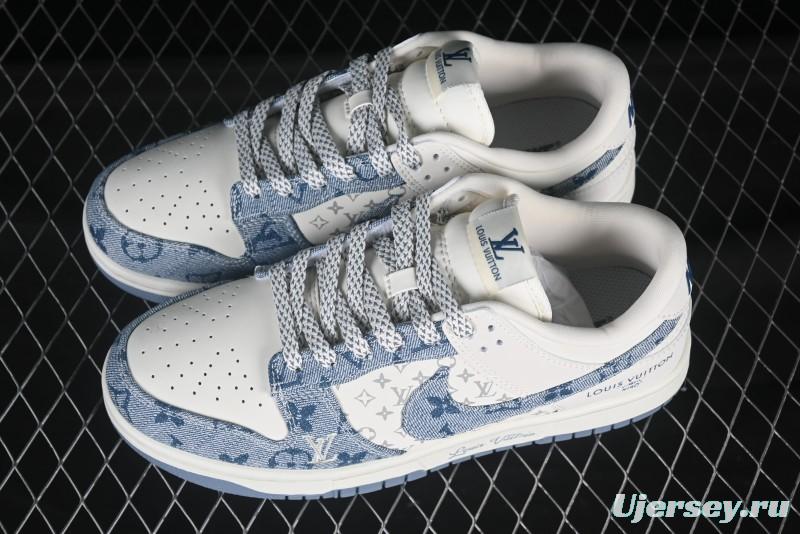 Nike SB Dunk Low LV Collaboration Light Blue Denim Anniversary High-End Custom Low-Top Casual Skate Shoes - CH8311-237