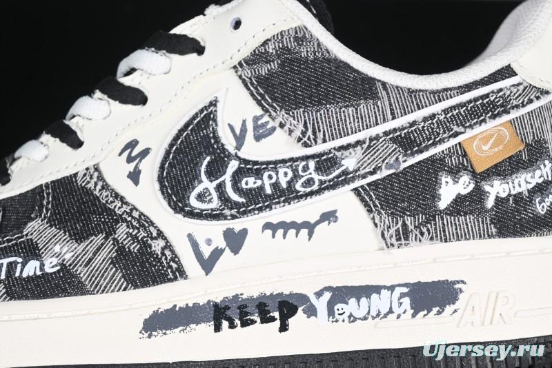 Nike Air Force 1 '07 Low "Black Jeans" Graffiti Casual Sneakers - FB0607-660