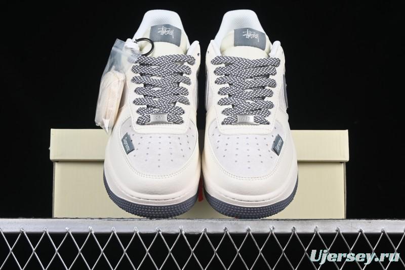 Nike Air Force 1 '07 Low Stussy Collaboration Beige Grey Embroidered Swoosh Low-Top Casual Sneakers - DM6688-003