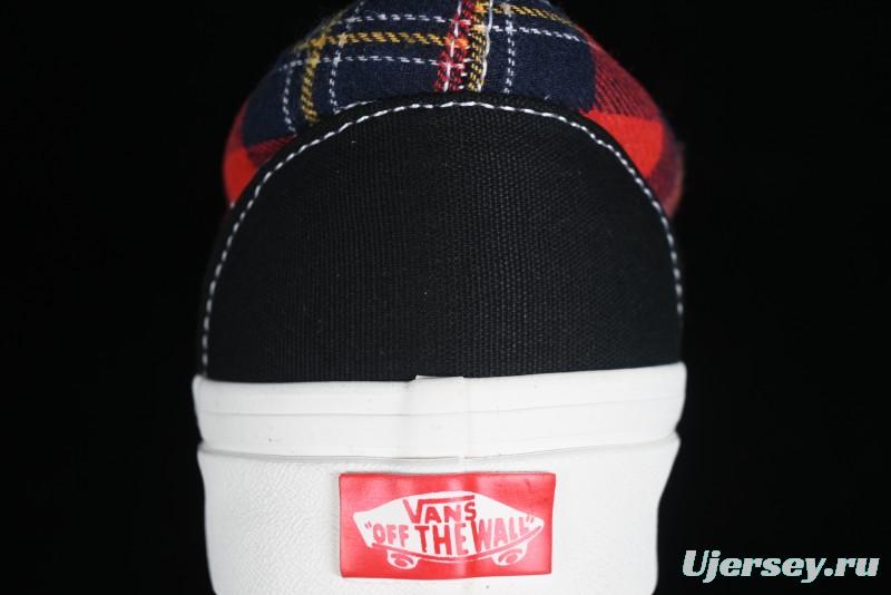 Vans Era Low-Top Skate Shoes with Black Canvas and Red Scottish Plaid Checkered Design - VN0A2RR1QWP