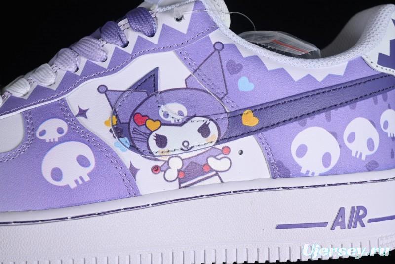 Nike Air Force 1 Low Witch Collaboration Custom Leather Sneakers with Gradient White-Purple and Skull Design - CW2288-111