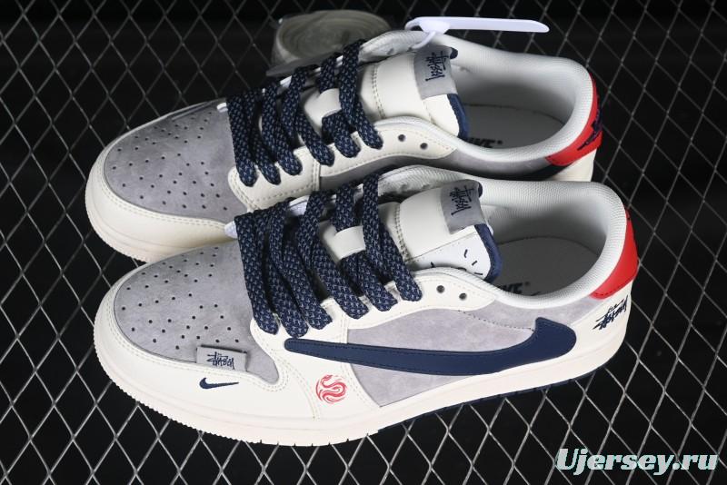 Nike Travis Scott x Fragment Design x Air Jordan 1 Low OG SP AJ1 Snake Year Limited Double Red Sole Low-Top Casual Sneakers - SJ2068-143