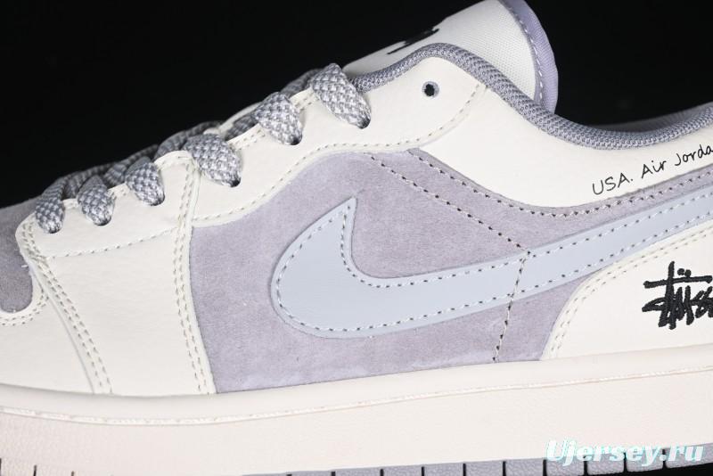 Nike Air Jordan 1 Low Stussy Collaboration - Retro Basketball Shoes in Light Grey - SJ9950-044