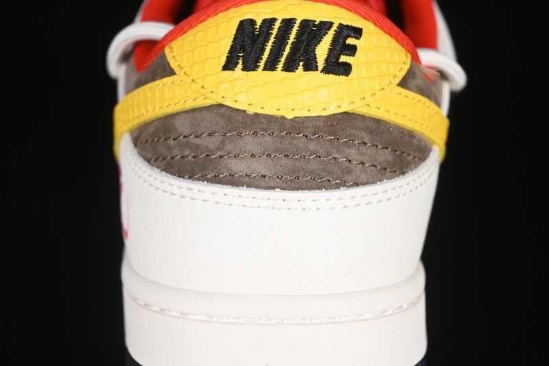 Nike SB Dunk Low Year of the Snake Series Beige Red Yellow Swoosh Anniversary Custom Low-Top Casual Skate Shoes - YX5066-265